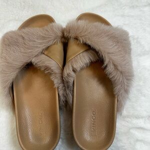 Vince Beige Fur Slide Slippers